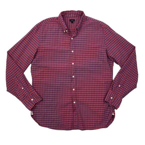 J Crew Shirt Mens L Large Red Blue Plaid Button Down Classic Cotton Collared - Picture 1 of 11
